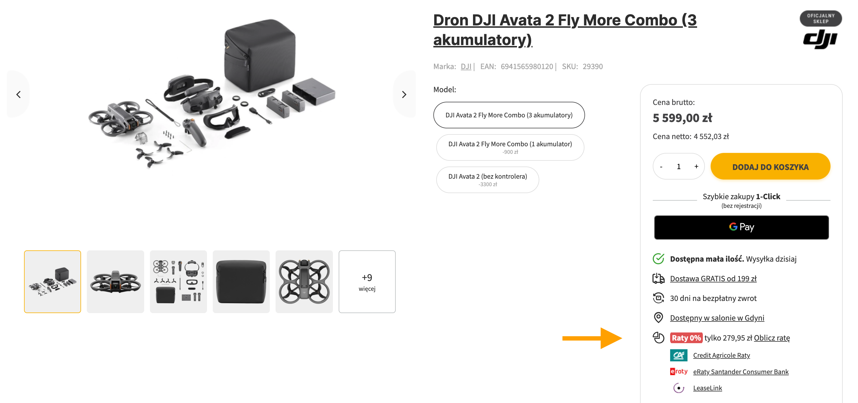 wysokość raty na stronie produktu Megadron