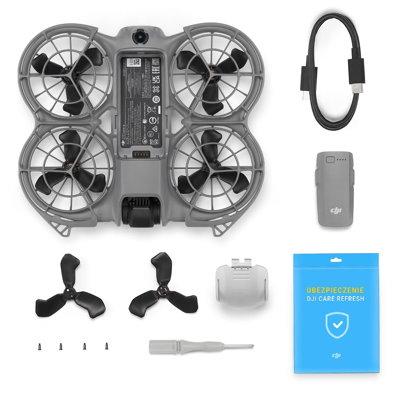 Complete DJI Neo 2 bundle with accessories and CARE protection