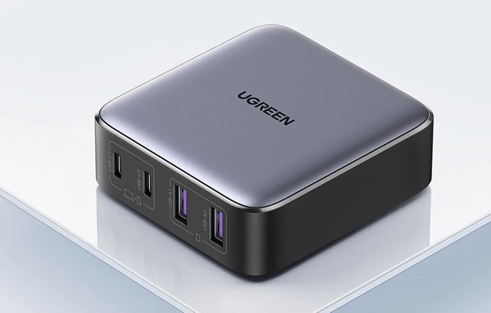 Wall charger UGREEN CD327 Nexode, 2x USB-C, 2x USB-A, GaN, 65W (gray)