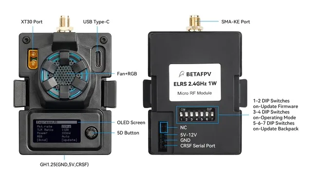 Moduł radiowy BetaFPV Micro TX - ELRS 2.4GHz 1W