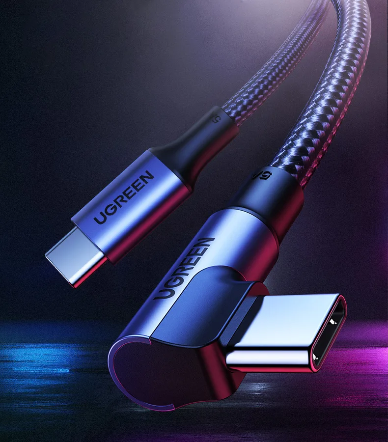 USB-C to USB-C cable, angled UGREEN US334 5A, PD 100W, 1m (black)