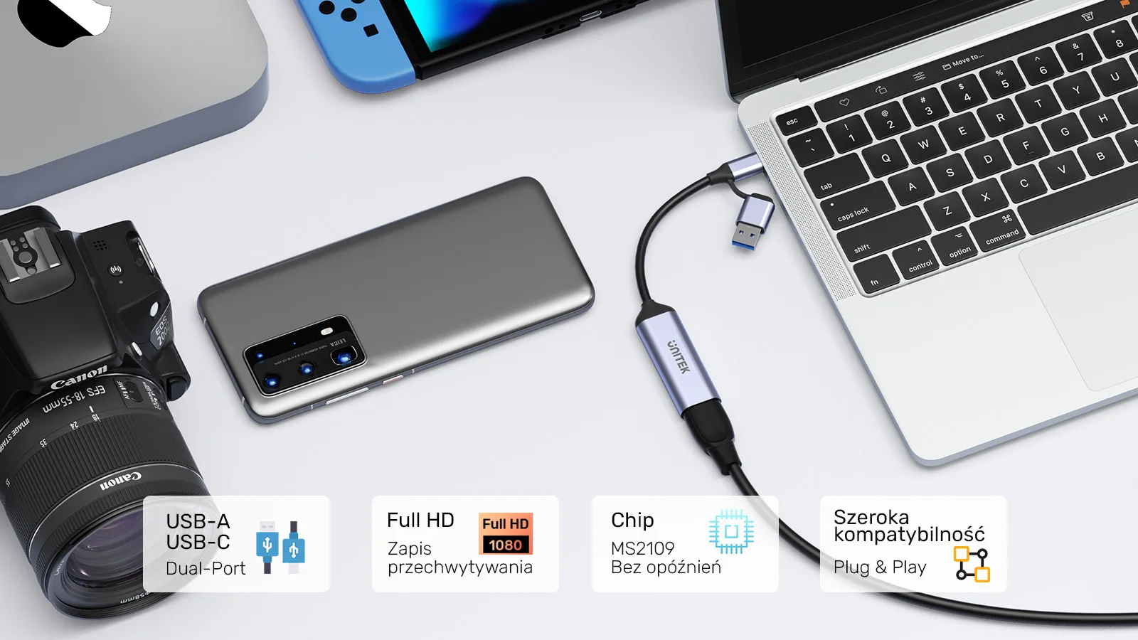 Відеограббер Unitek USB-C/A, 4K HDMI 1.4b