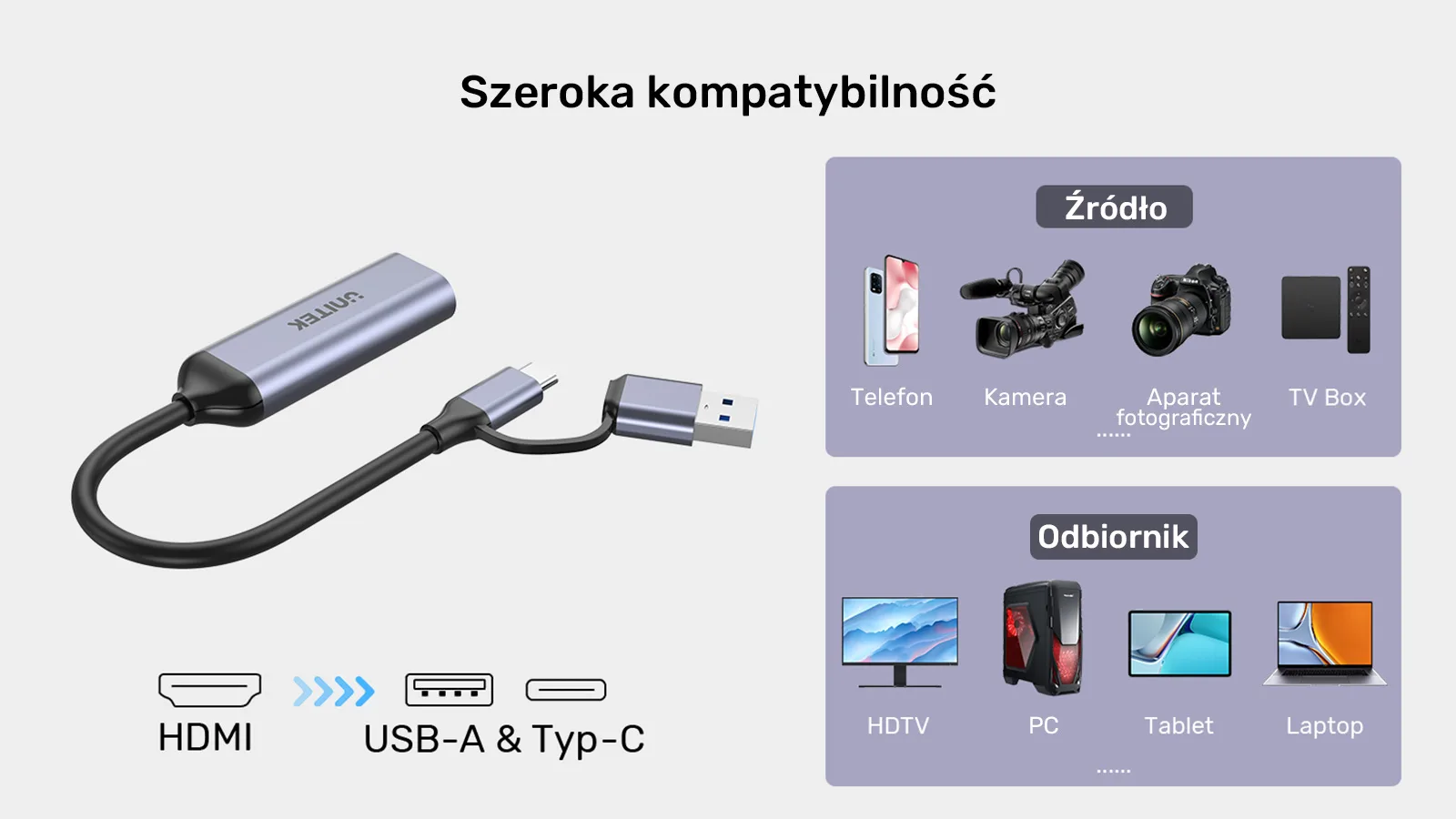 Відеограббер Unitek USB-C/A, 4K HDMI 1.4b