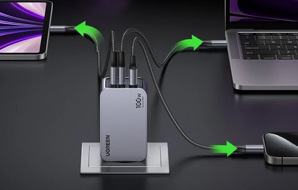 Ugreen Nexode Pro 100W wall charger, GaN, USB + 2x USB-C (gray)