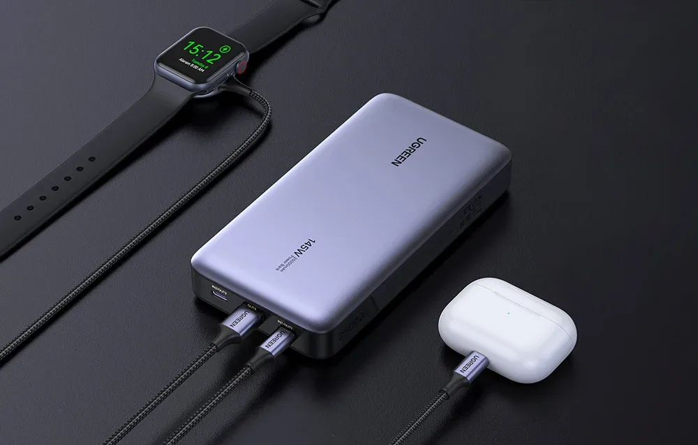 Повербанк 25000mAh Ugreen PB205, USB + 2x USB-C, 145W PD (сірий)