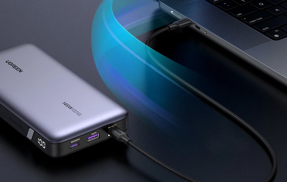 Повербанк 25000mAh Ugreen PB205, USB + 2x USB-C, 145W PD (сірий)