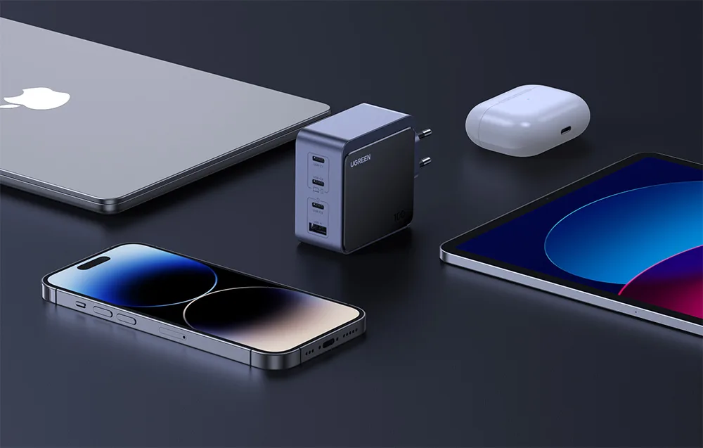 Мережевий зарядний пристрій Ugreen Nexode Air 100W, 3x USB-C, USB (сірий)
