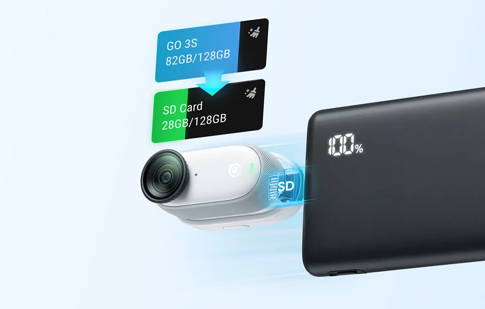 Direct connection memory card reader for Insta360 GO 3 and GO 3S