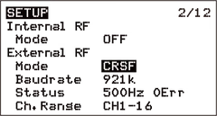 EdgeTX CRSF setup for BETAFPV SuperG Nano transmitter