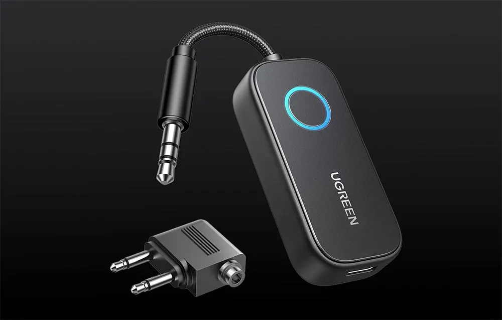 Bluetooth 5.3 приймач / передавач Ugreen CM671, mini jack 3.5mm, 300mAh + авіаційний адаптер