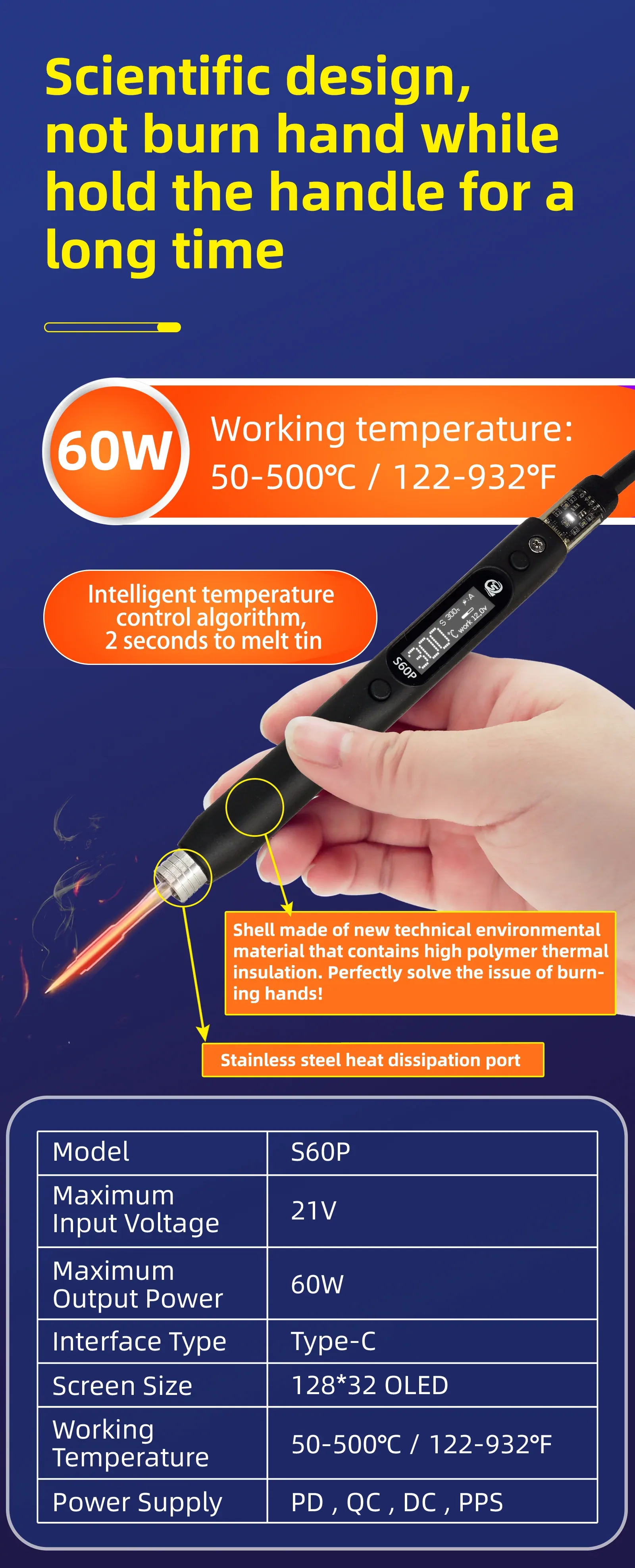 Lutownica SEQURE S60P z 1 grotem (końcówka I)
