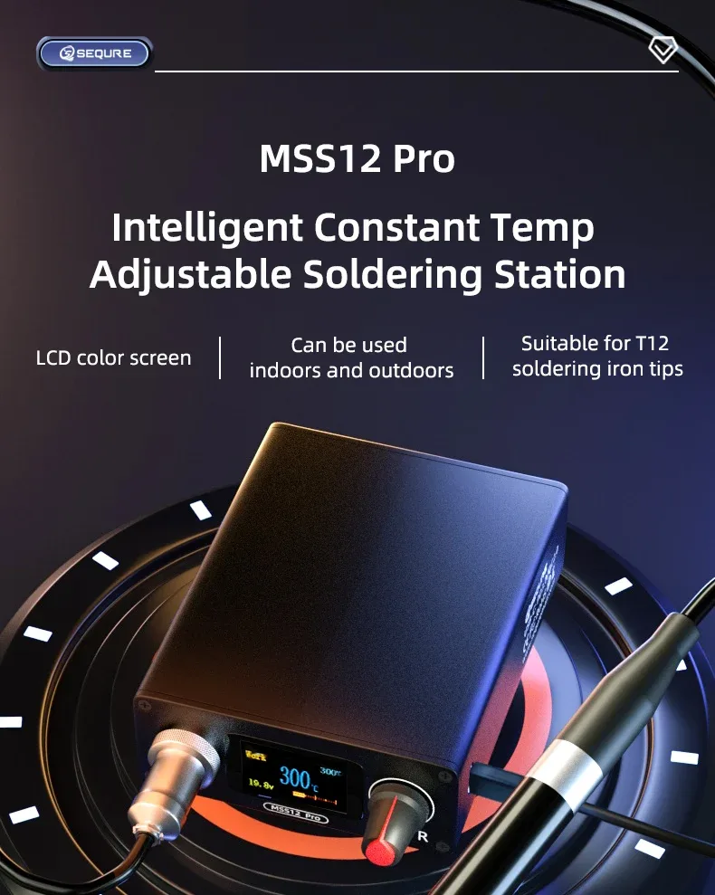 Inteligentna stacja lutownicza z regulacją stałej temperatury SEQURE MSS12 Pro z 4 grotami (T12-B2, T12- BC2, T12-ILS, T12-K)