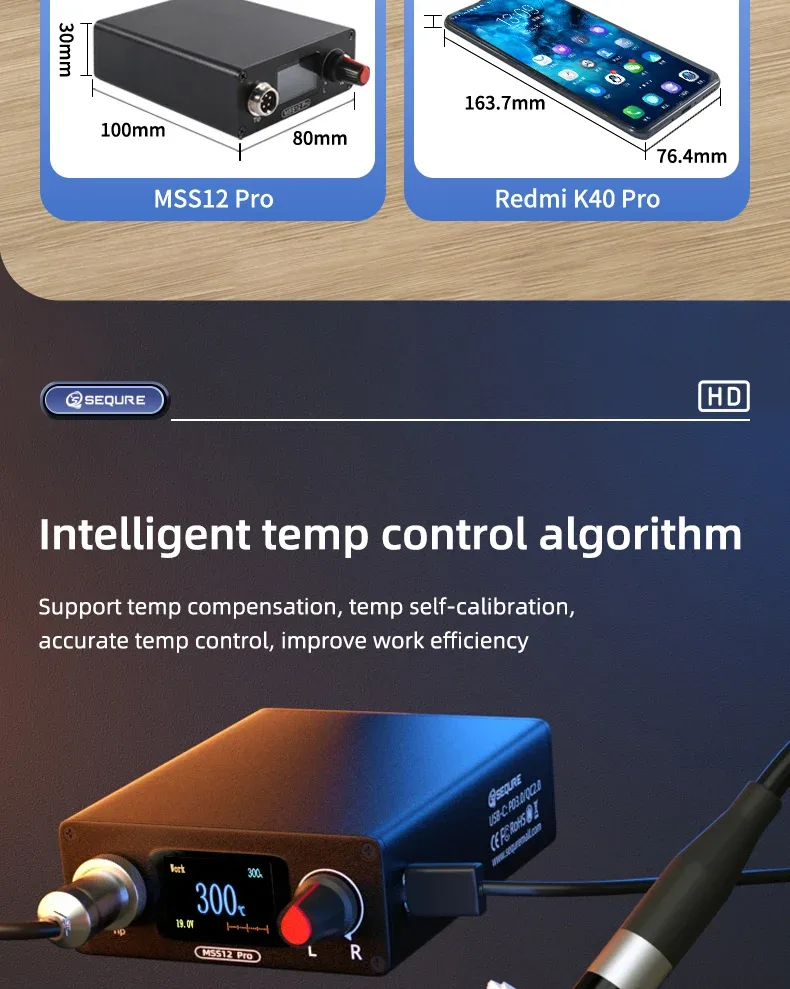 Inteligentna stacja lutownicza z regulacją stałej temperatury SEQURE MSS12 Pro z 4 grotami (T12-B2, T12- BC2, T12-ILS, T12-K)