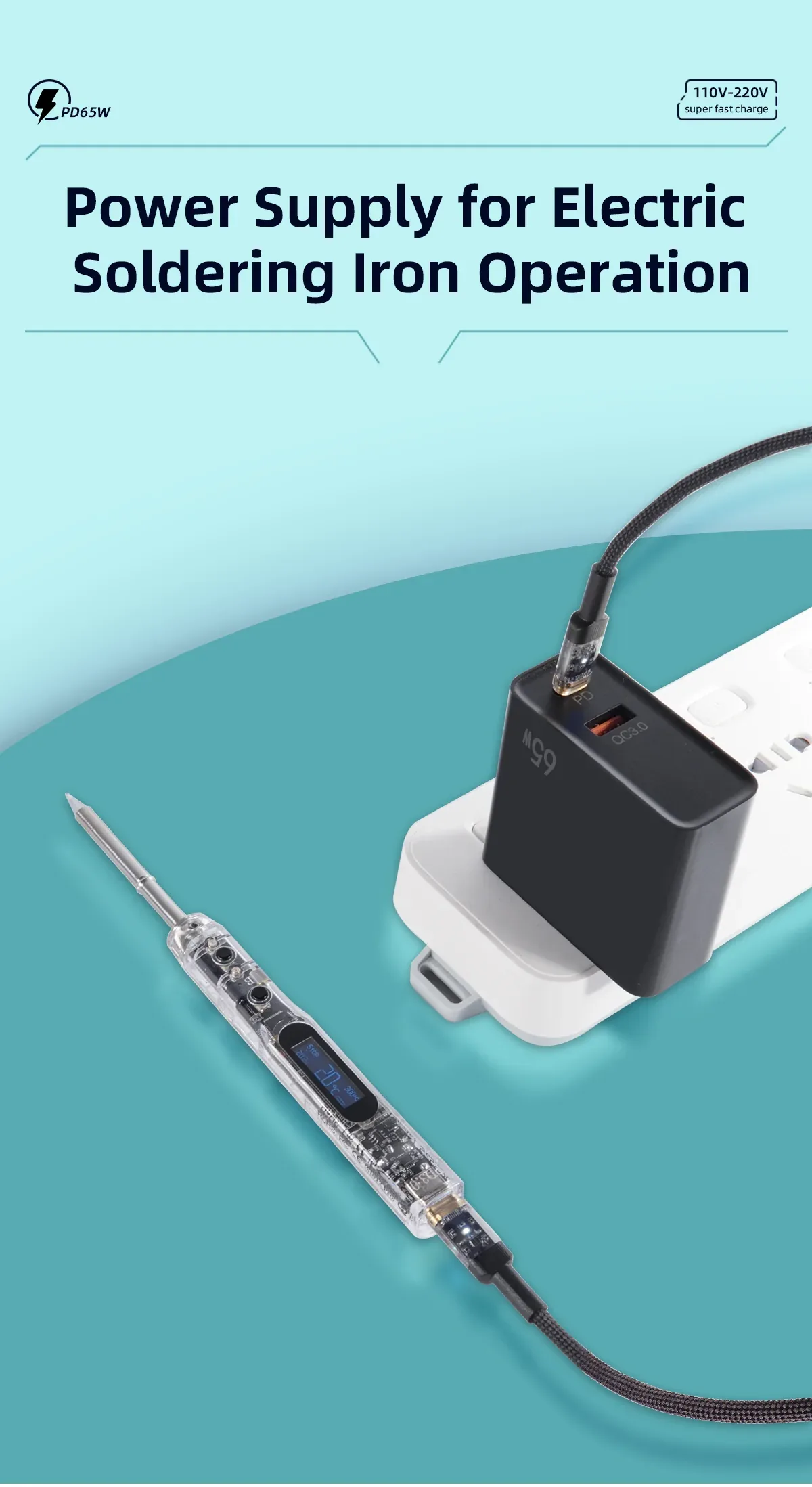 Dual-port charger and included PD100W fast charging cable