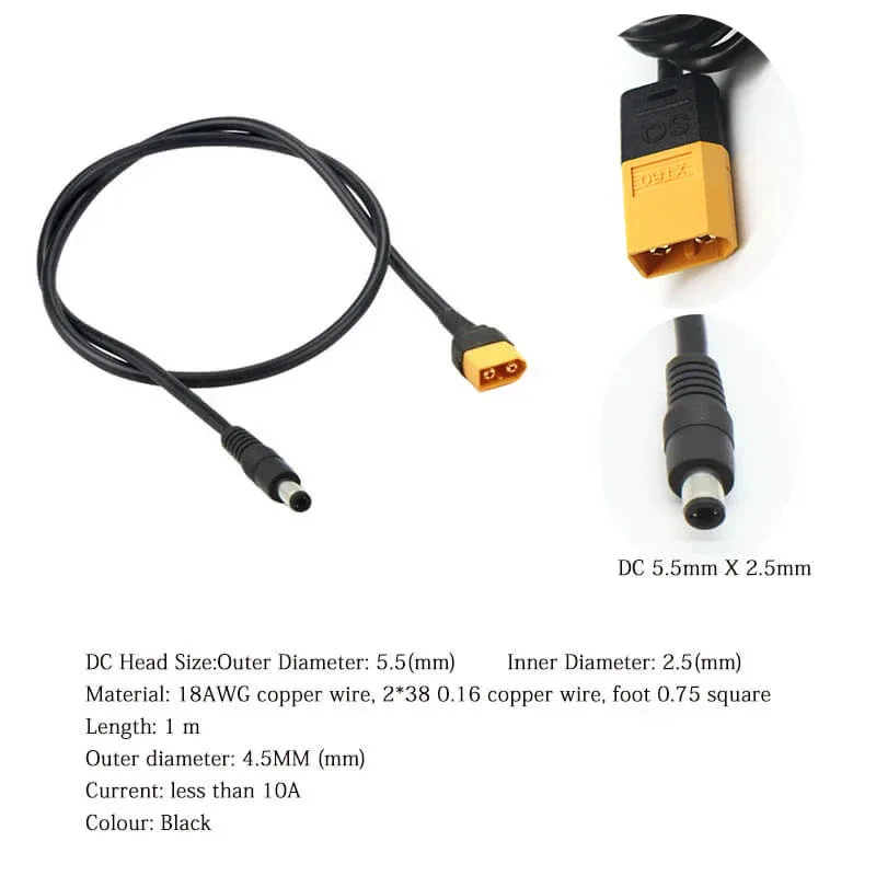 XT60 to DC 5.5 x 2.5 mm extension cable connector
