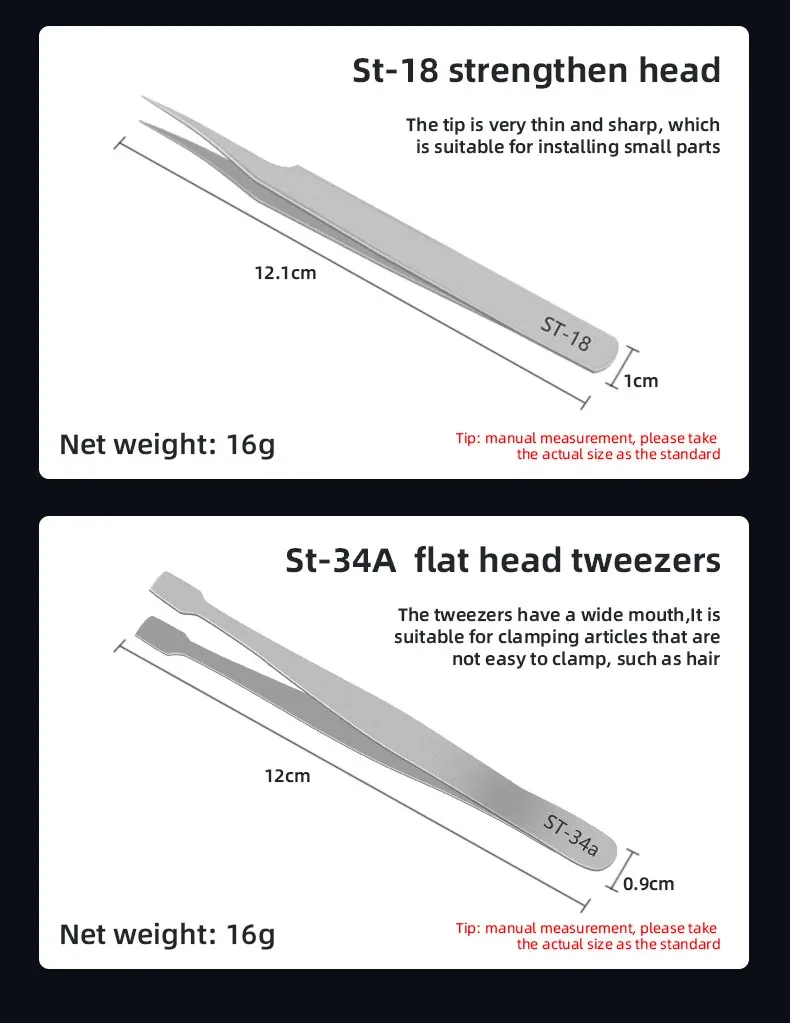 Precision tweezers set with multiple tip styles