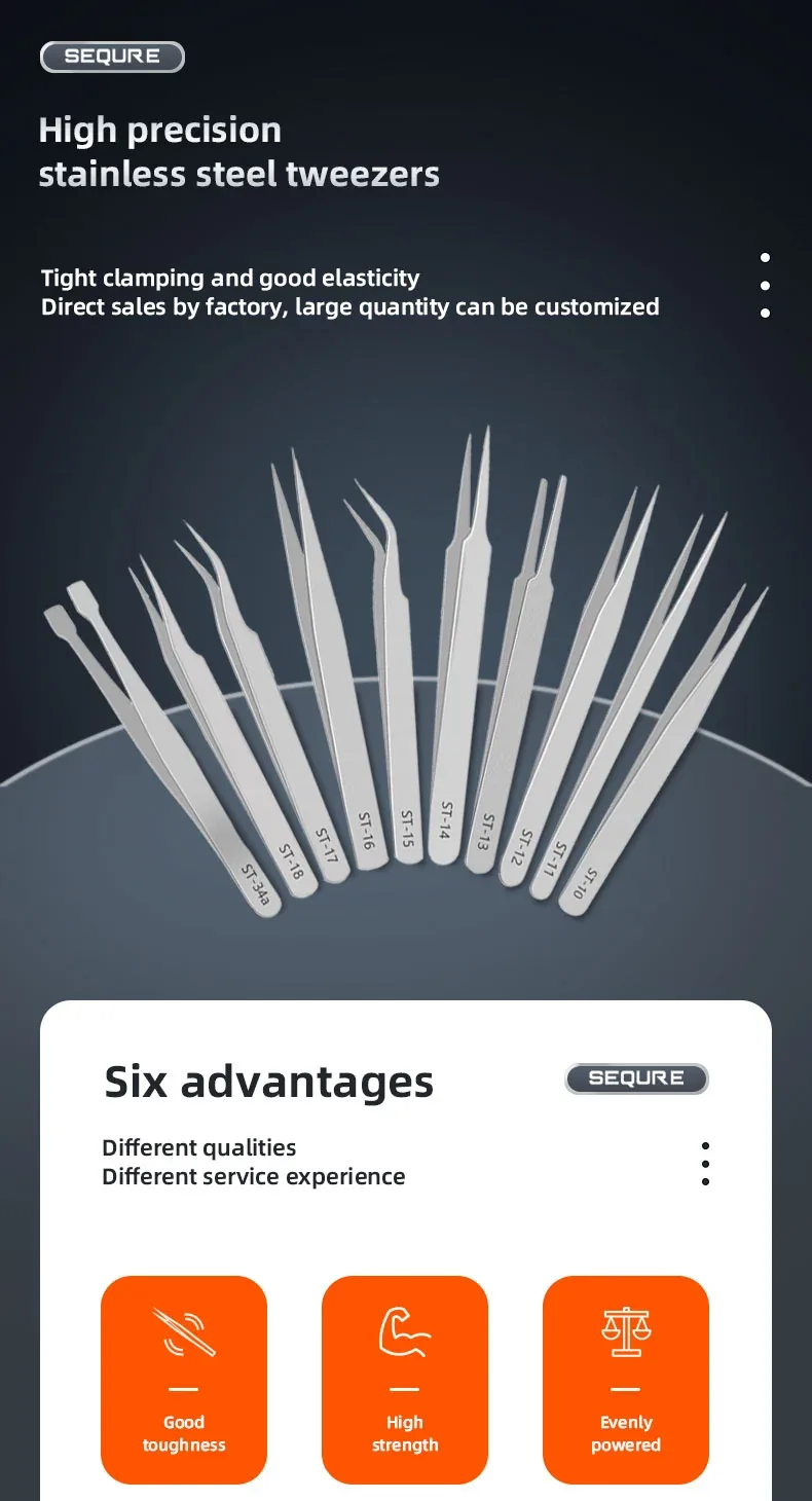 ST High Precision stainless steel anti-static tweezer set
