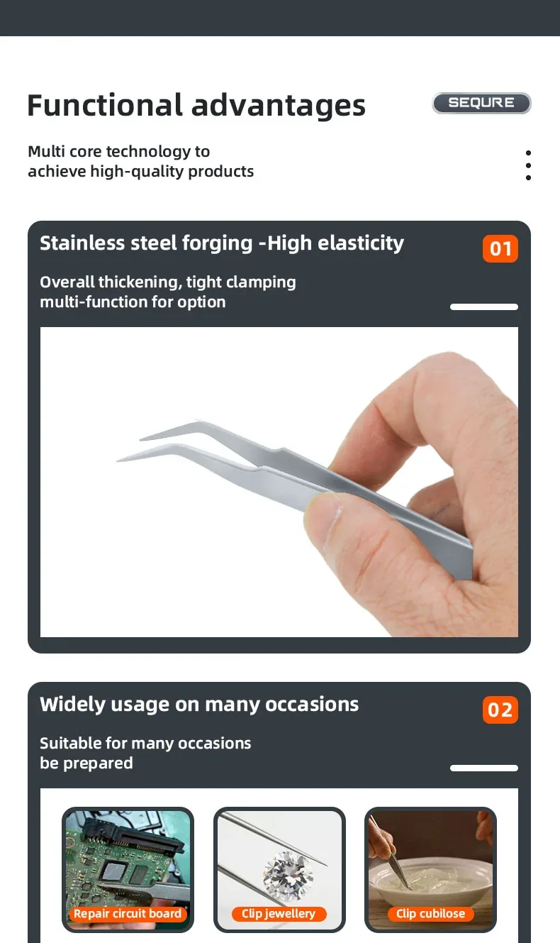 Hardened stainless steel precision tweezers set