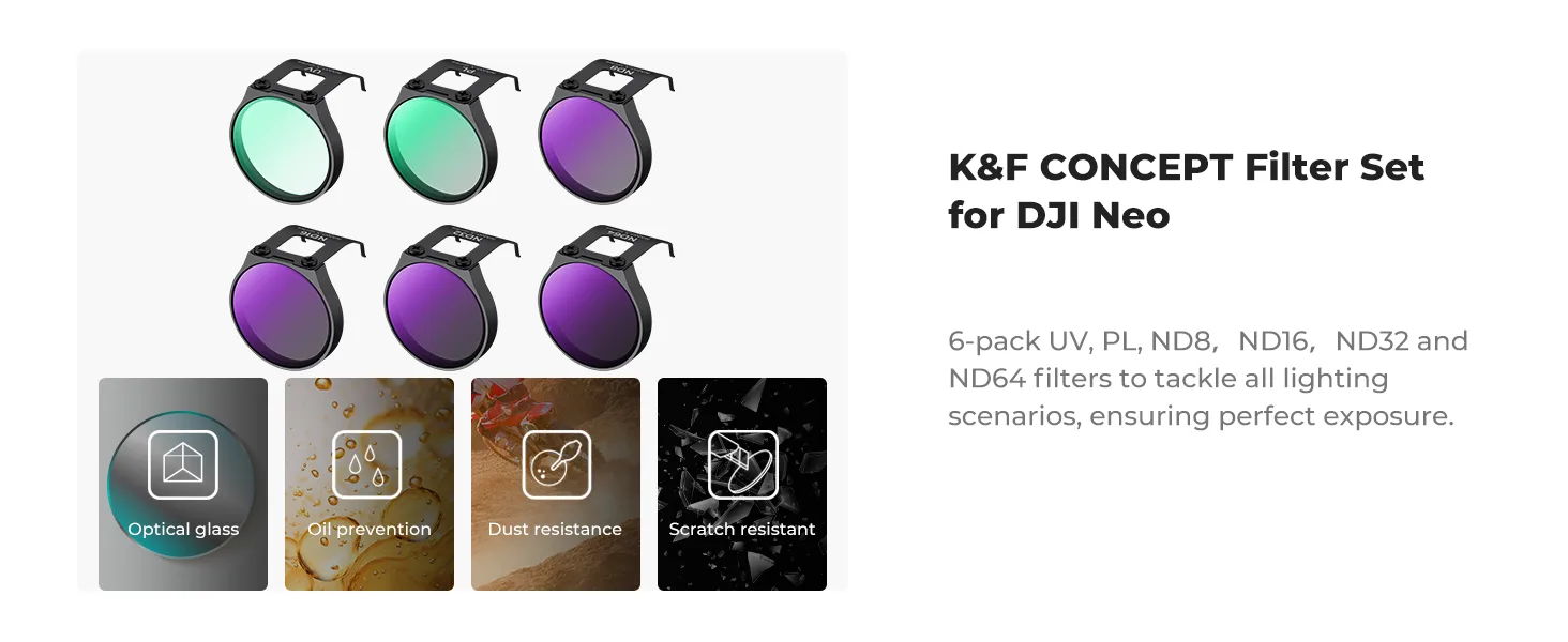 Zestaw 6 filtrów CPL+UV+ND K&F Concept do drona DJI Neo