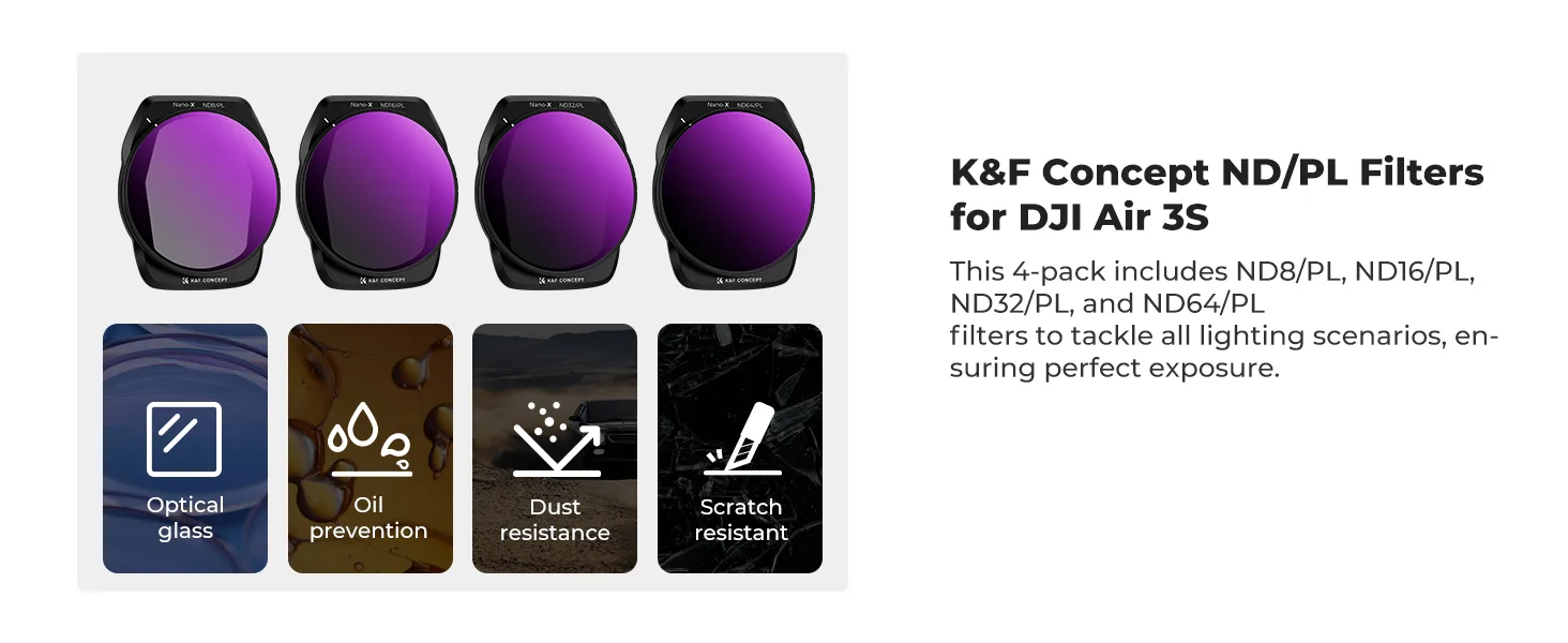 Набір з 4 фільтрів ND/PL K&F Concept для дрона DJI Air 3S