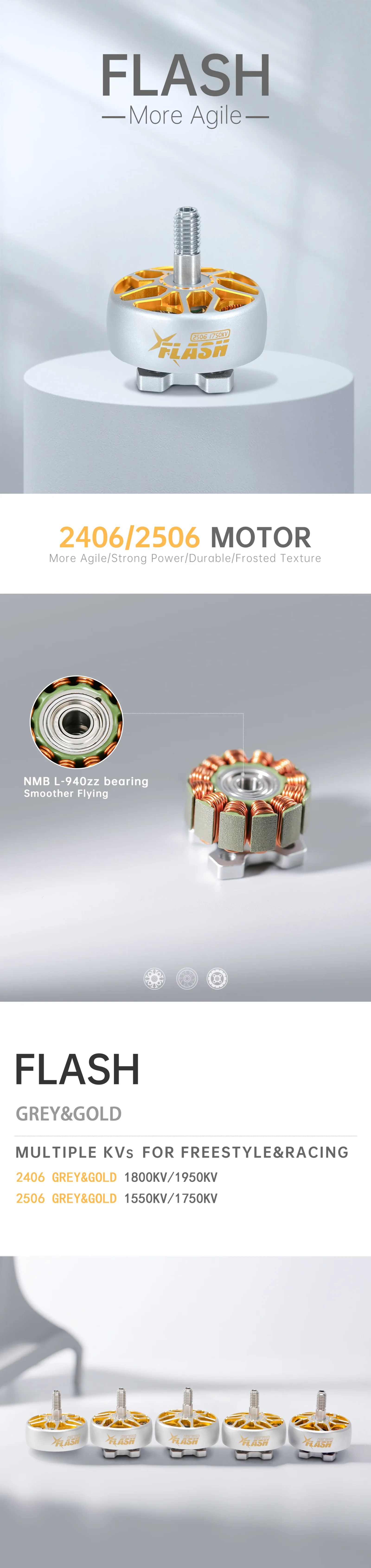 FPV Flash Motor 2406 1800KV (6S) - Gray-Gold