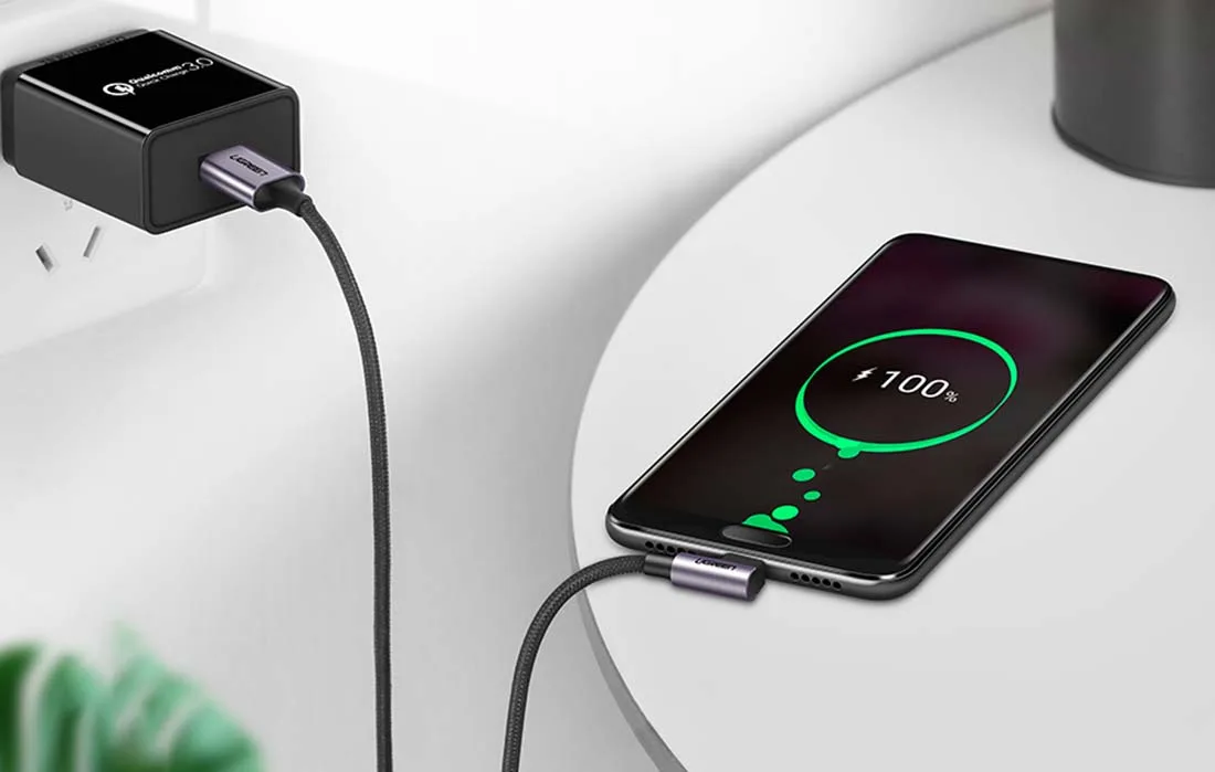 UGREEN US284 Angled USB to USB-C Cable 3A Quick Charge 3.0 2m (Black)