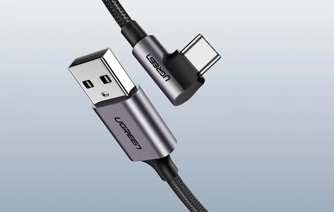 UGREEN US284 Angled USB to USB-C Cable 3A Quick Charge 3.0 2m (Black)
