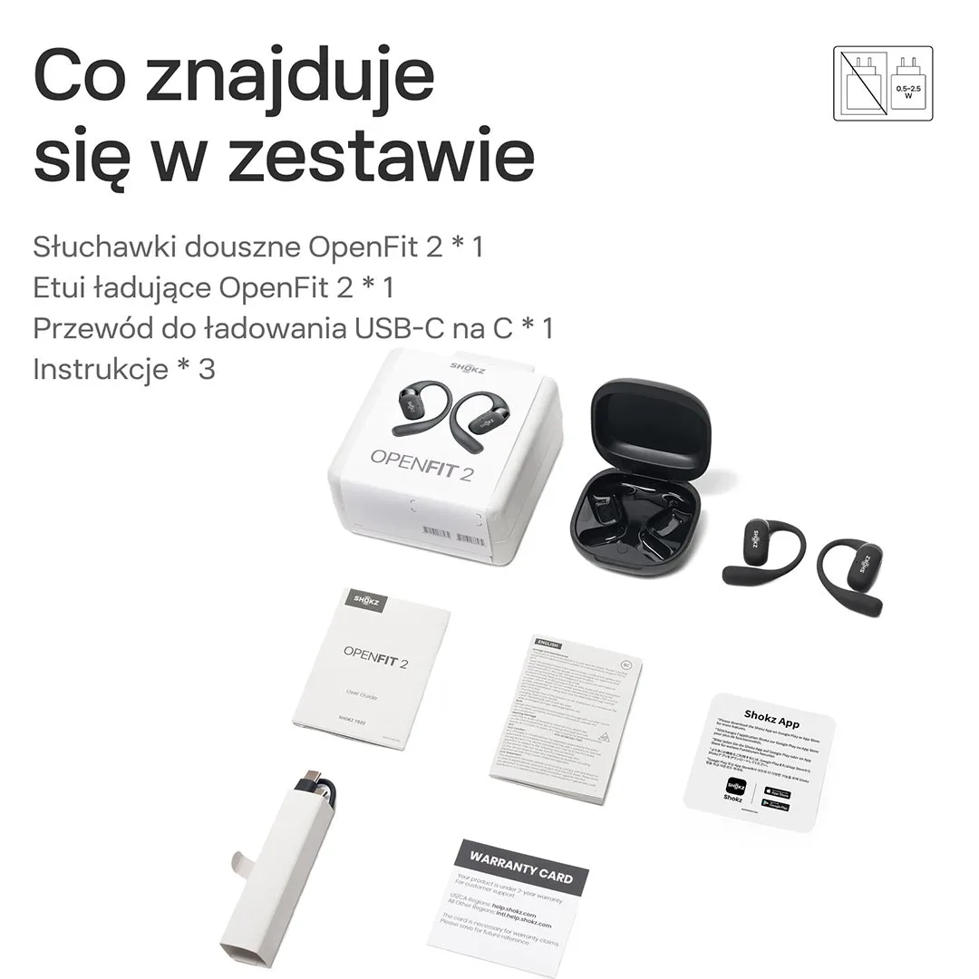 Zawartość zestawu Shokz OpenFit 2