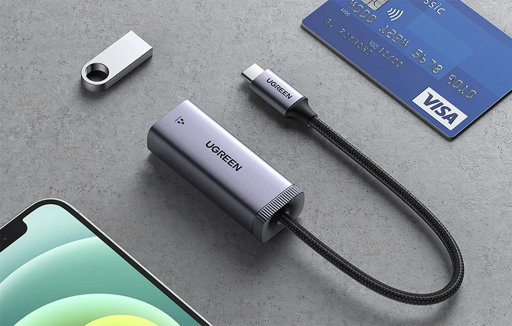 Compact and portable UGREEN CM483 USB-C to RJ45 adapter