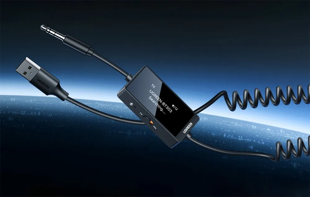 Integrated coiled 3.5 mm AUX cable in the UGREEN 45236