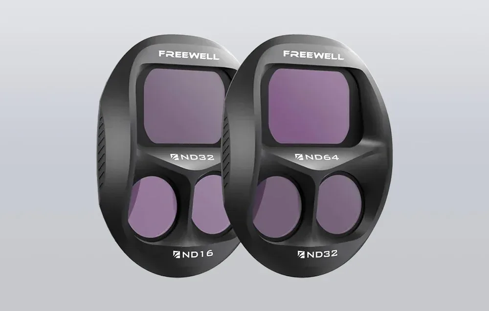 Two Freewell ND filters for DJI Mavic 4 Pro on a gray background