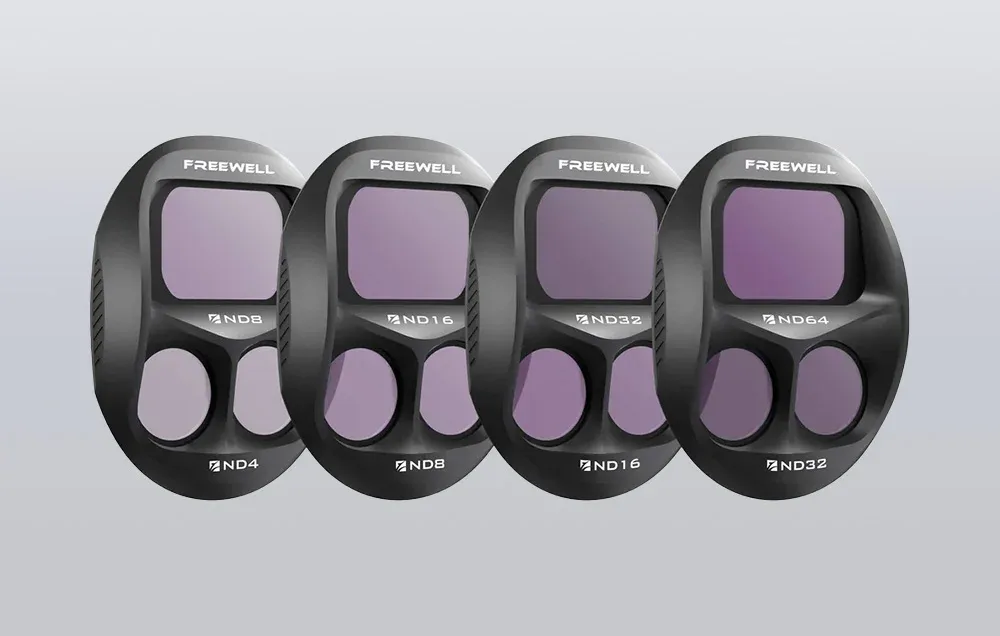 Freewell ND filter set for DJI Mavic 4 Pro with four filters on a gray background