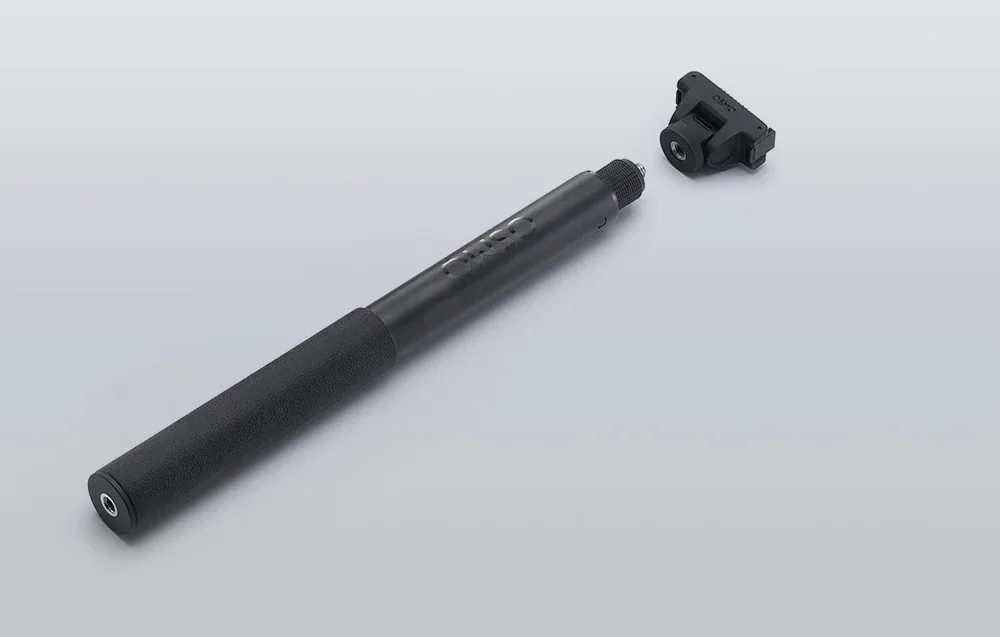 DJI Osmo invisible selfie stick for action cameras with adapter on a gray background