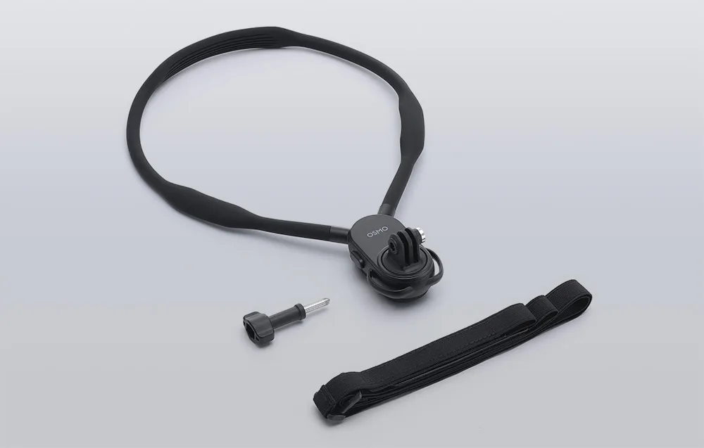 DJI Osmo Max neck mount for action cameras on a gray background