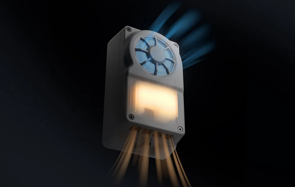 DJI Manifold 3 onboard computer with airflow visualization on a dark background