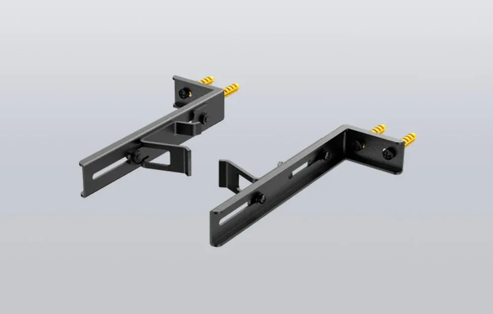 EcoFlow metal mounting brackets for batteries on a gray background