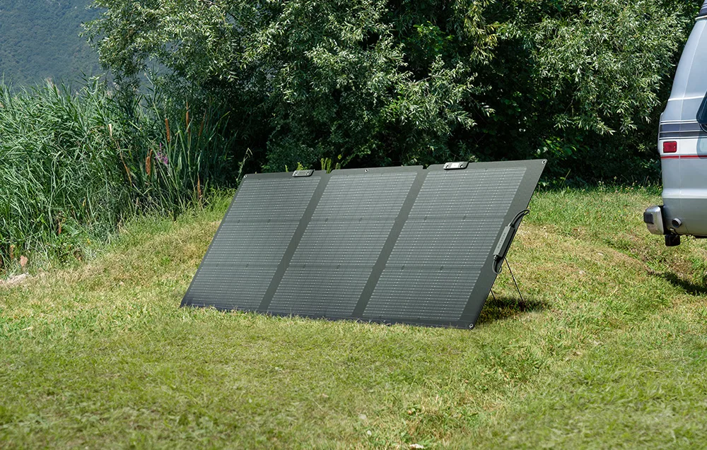 EcoFlow 160W NextGen solar panel unfolded on grass