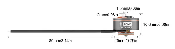 LAVA Series 1506 4200KV brushless motor dimensions and technical view