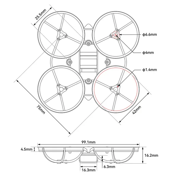 Schemat Air75 II Brushless Whoop Frame