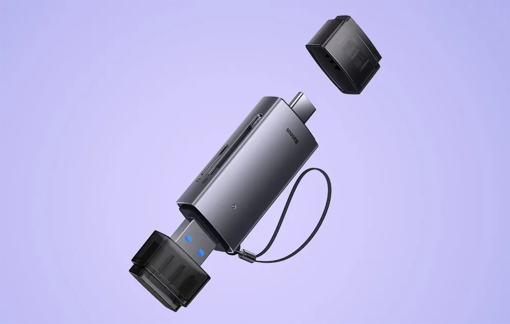 Czytnik kart pamięci Baseus Lite Series SD/TF, USB + USB-C (szary)