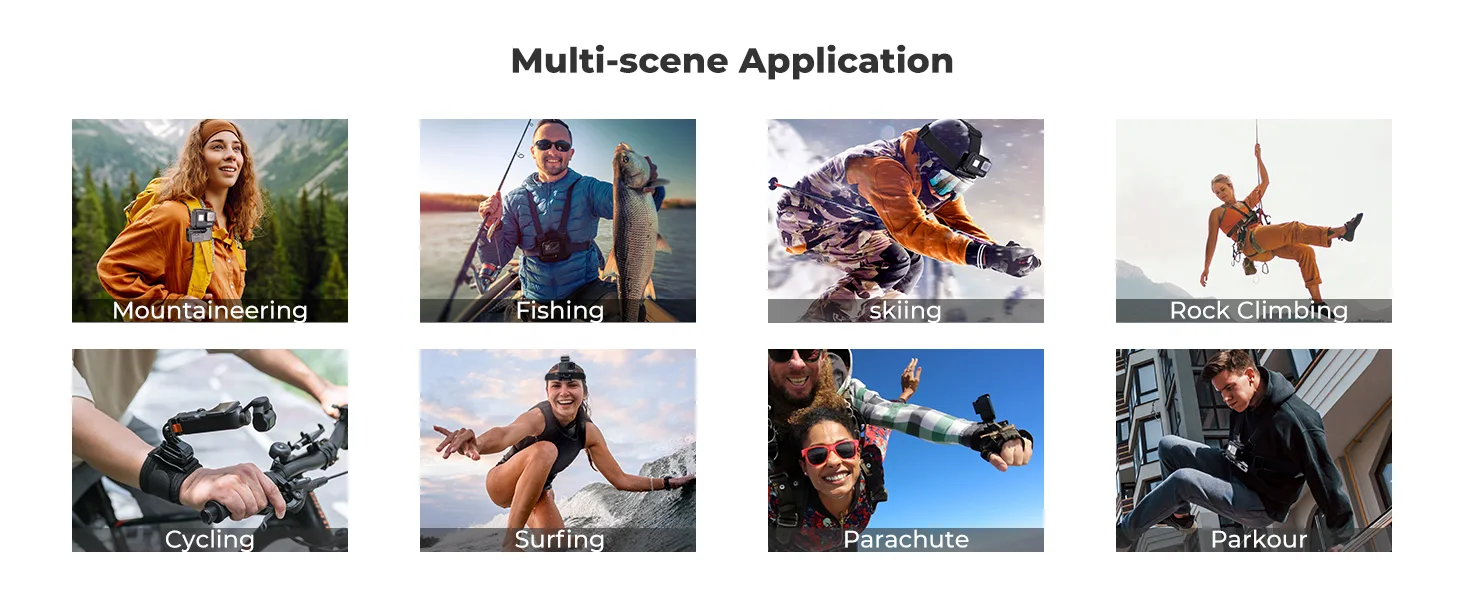 Extended action camera accessories set for POV recording