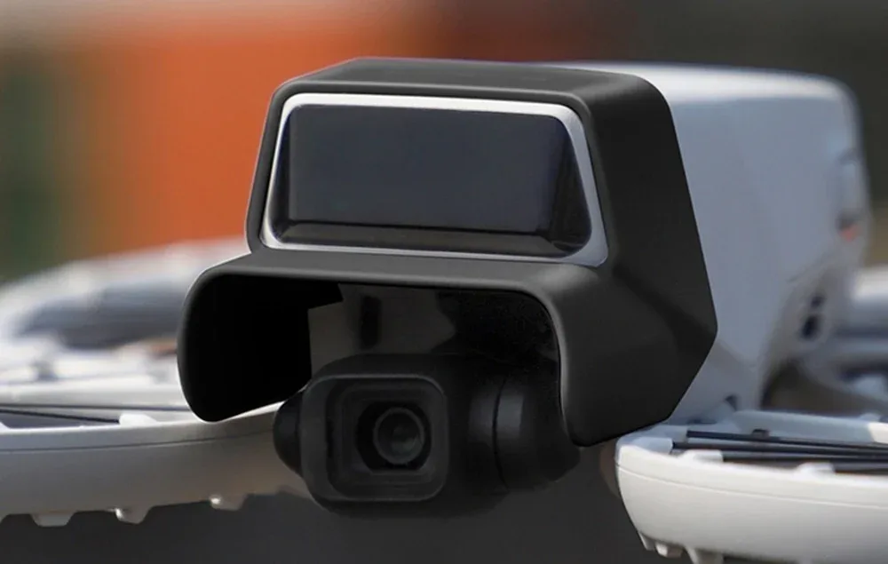 Close-up of the Sunnylife sun hood mounted on DJI Flip camera