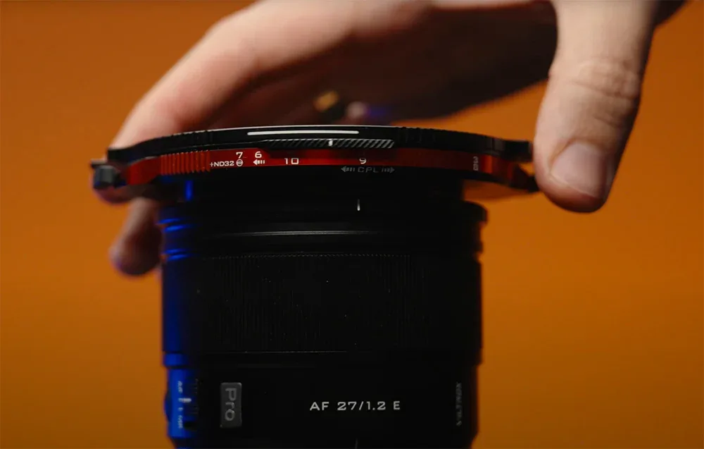 Freewell filter mounted on a camera lens