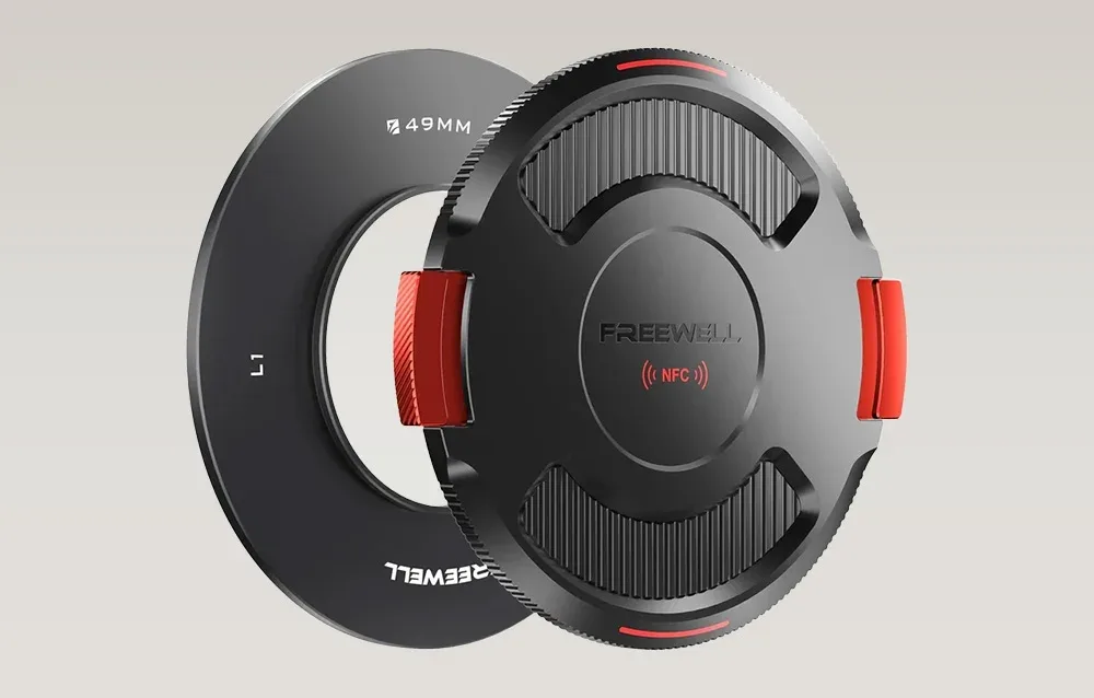 Freewell 49 mm base ring with NFC cap on a light background