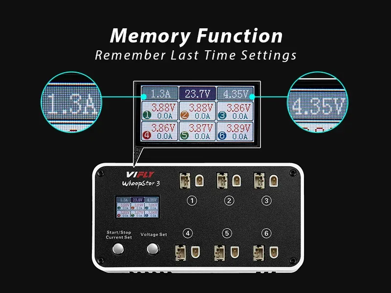 VIFLY WhoopStor 3 charger with memory function and buzzer notification