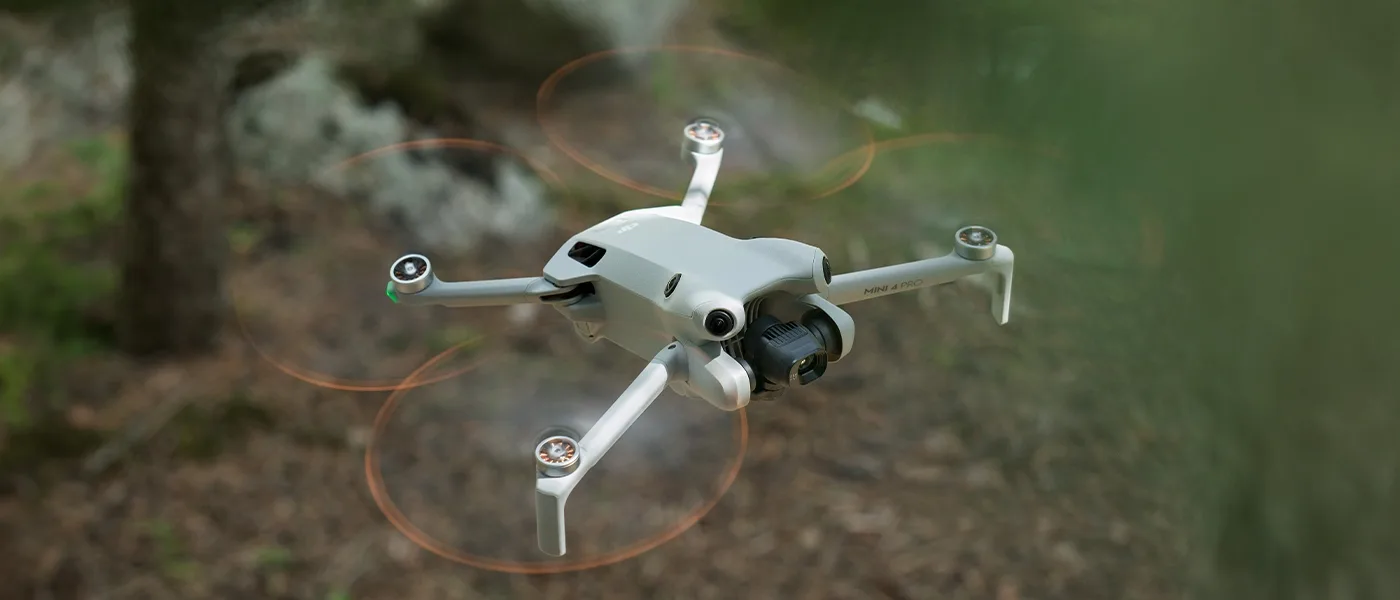 DJI Mini 4 Pro close-up of propellers and camera features