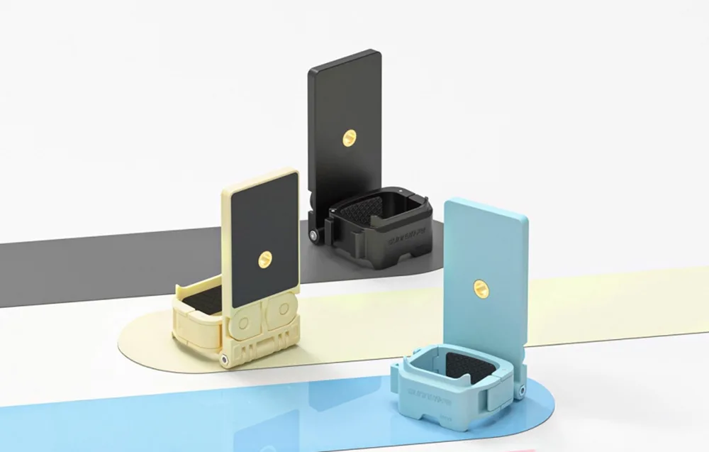 Sunnylife magnetic mount adapters shown in yellow, black, and blue color versions