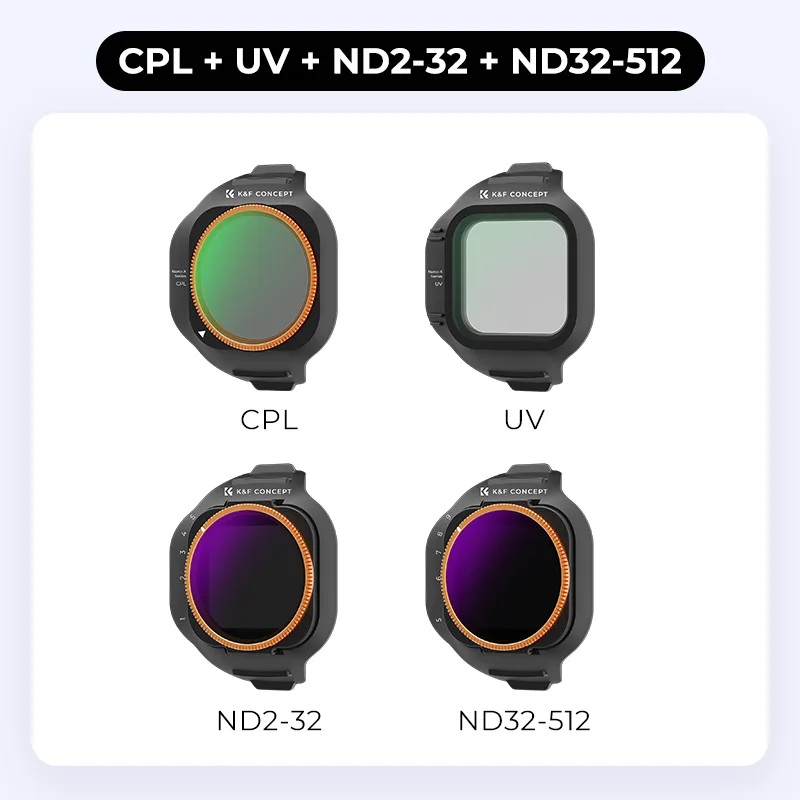 Набір із 4 фільтрів CPL, UV, VND2-32 і VND32-512 K&F Concept для дрона DJI Mini 5 Pro