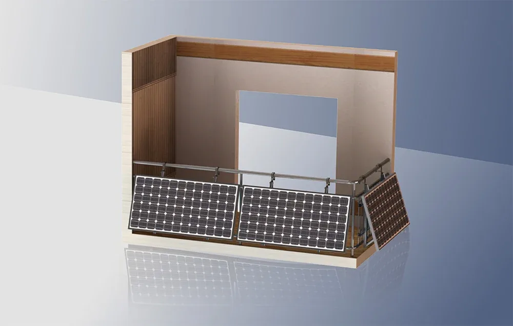 Balcony setup with solar panels mounted on the railing using SBR02 bracket