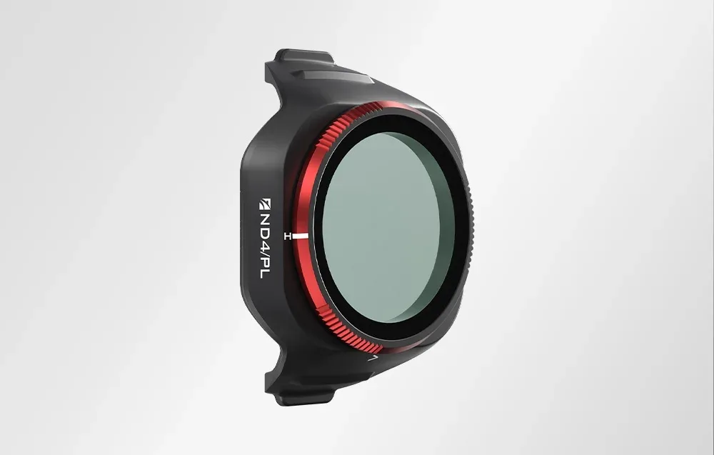 Side view of the Freewell ND4/PL filter for DJI Mini 5 Pro on a bright background.